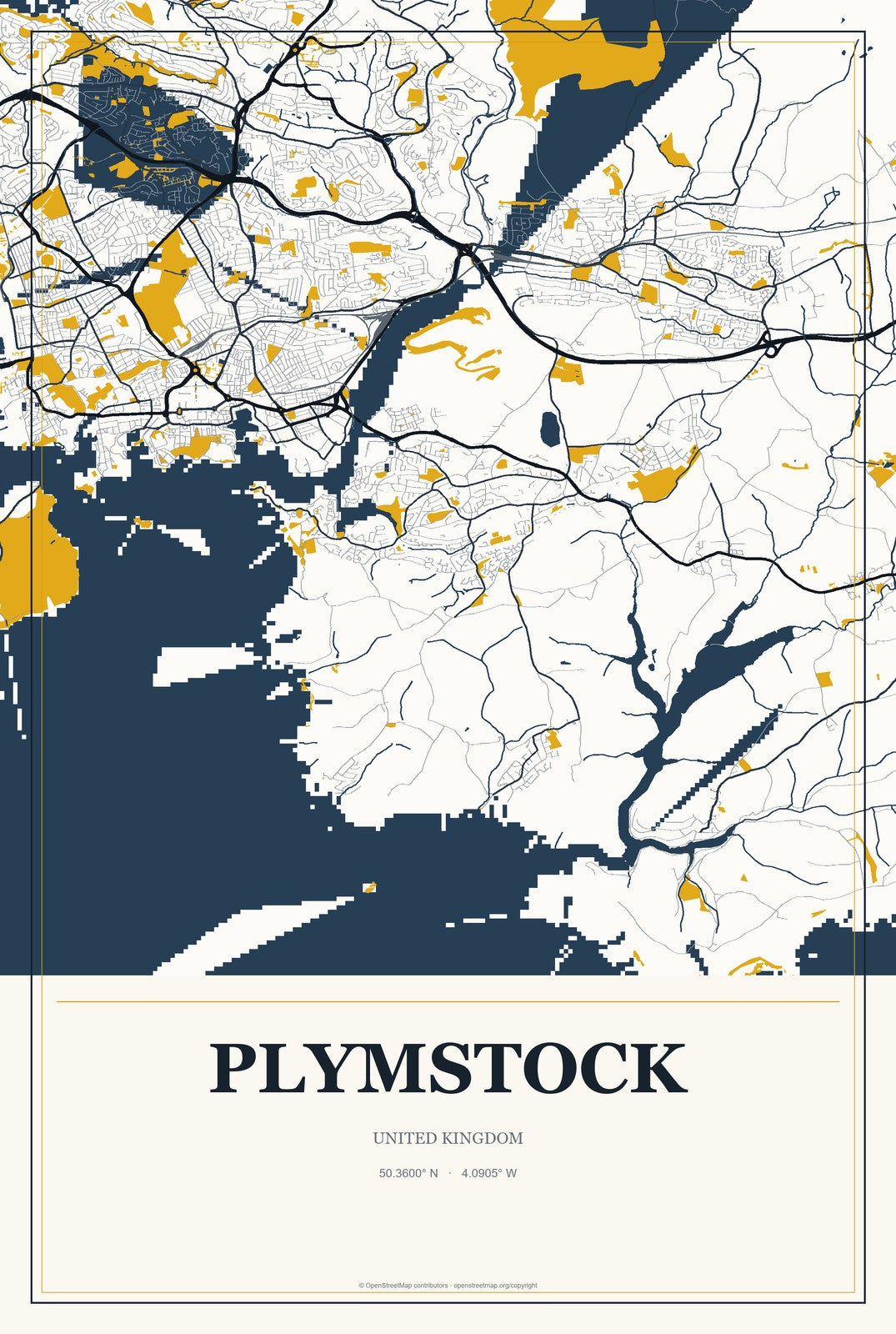 Plymstock, United Kingdom City Map Aluminum Sign in Citrine Modern style