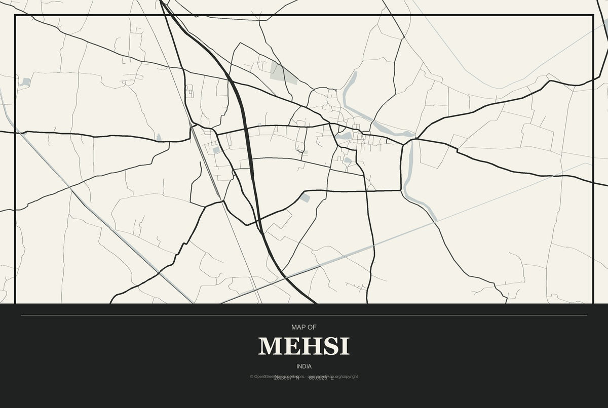 Mehsi, India City Map Aluminum Sign in Museum Plaque style