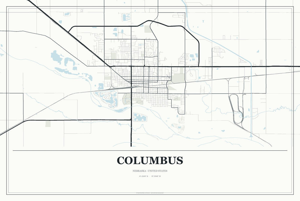 Columbus, Nebraska City Map Aluminum Sign in Gallery Air style
