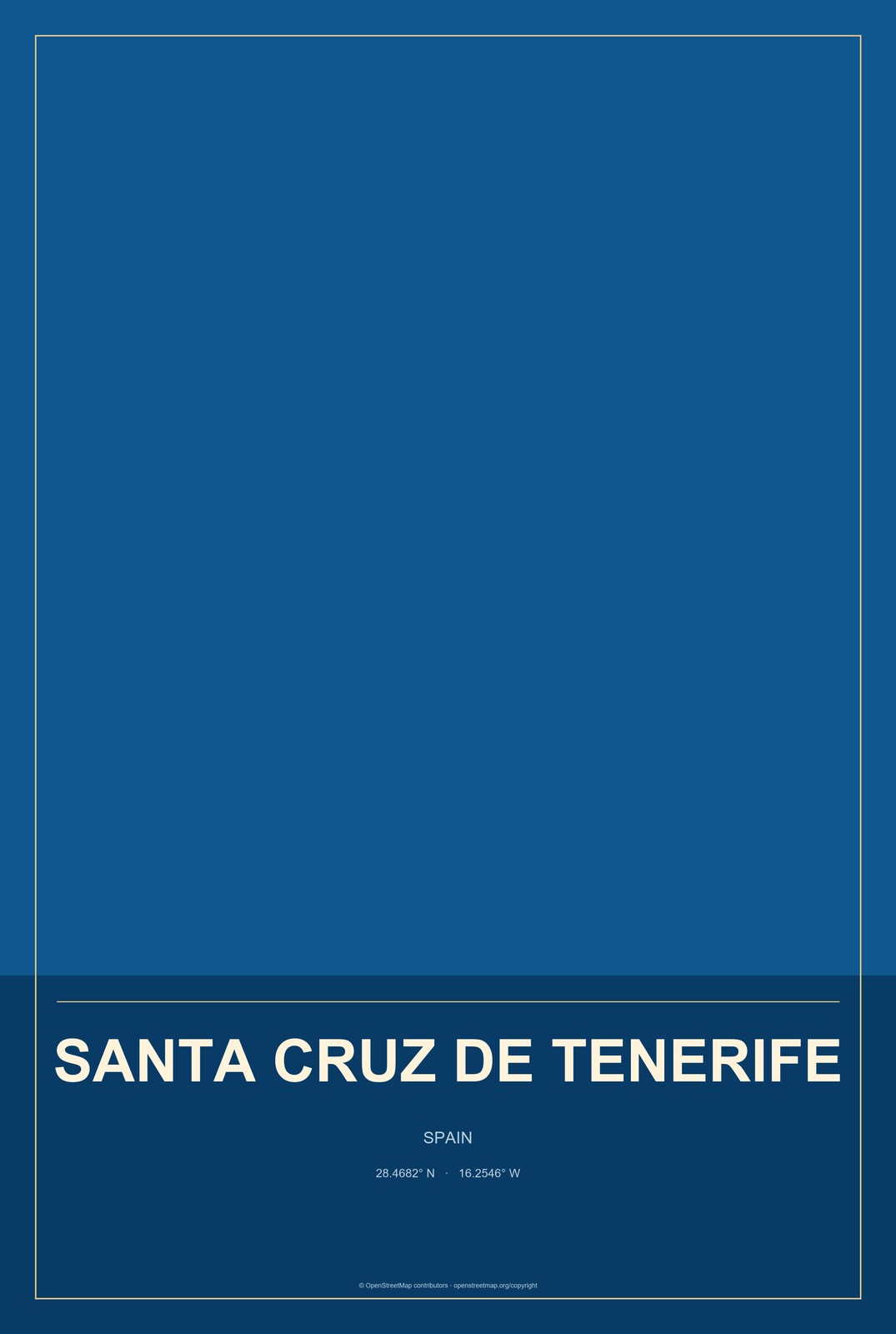 Santa Cruz de Tenerife, Spain City Map Aluminum Sign in Harbor Cobalt style