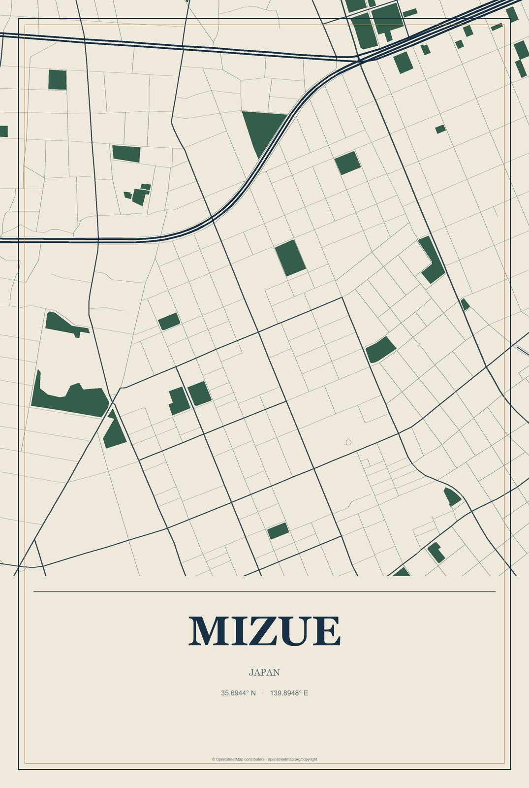 Mizue, Japan City Map Aluminum Sign in Coastal Cutout style