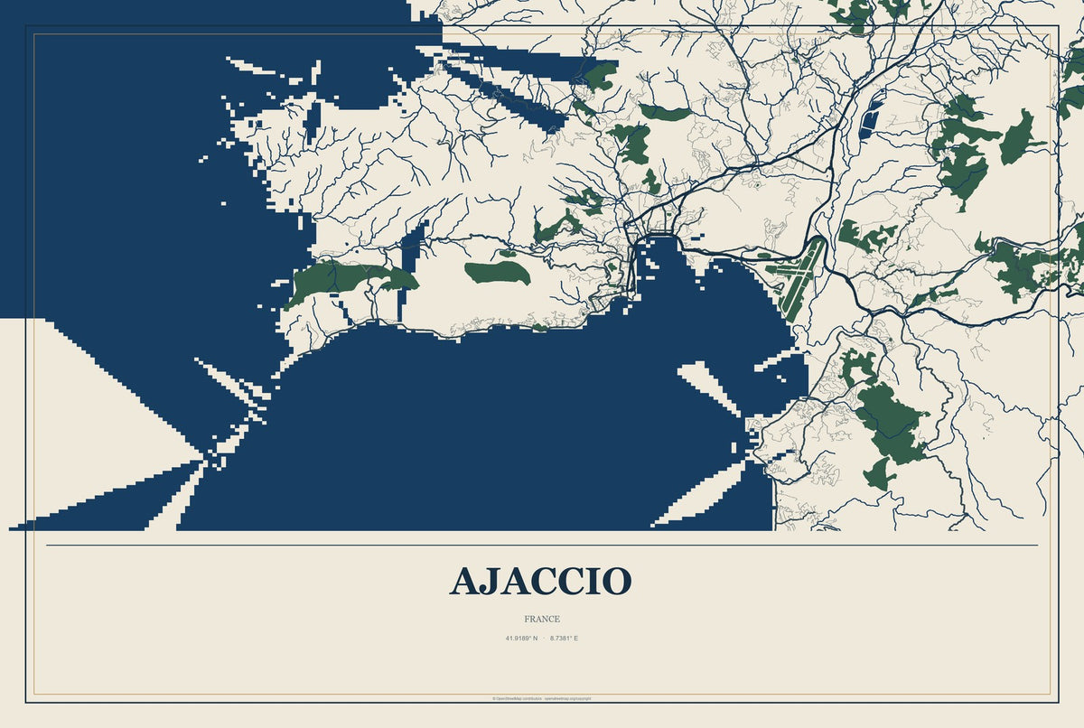 Ajaccio, France City Map Aluminum Sign in Coastal Cutout style
