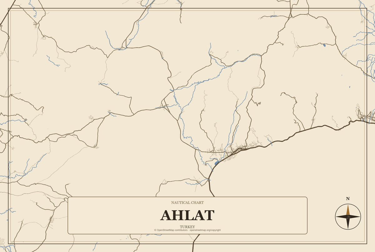 Ahlat, Turkey City Map Aluminum Sign in Heritage Nautical style