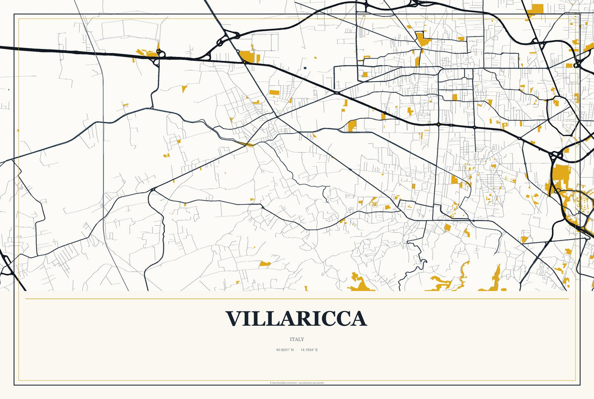 Villaricca, Italy City Map Aluminum Sign in Citrine Modern style