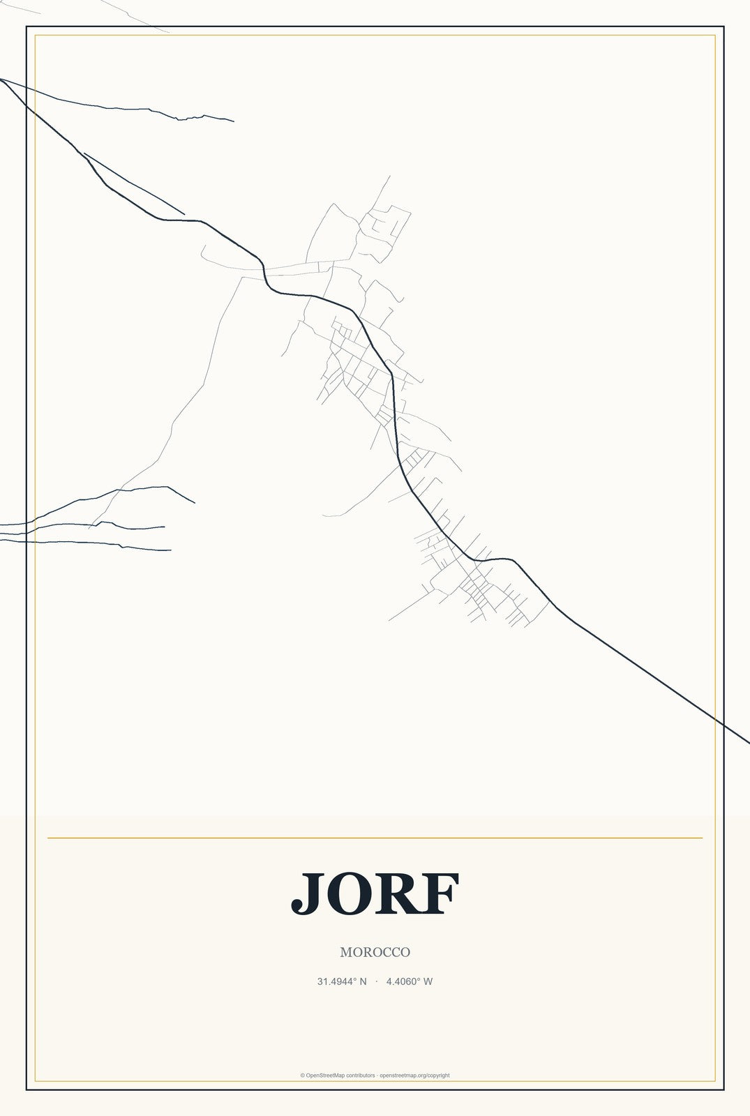 Jorf, Morocco City Map Aluminum Sign in Citrine Modern style