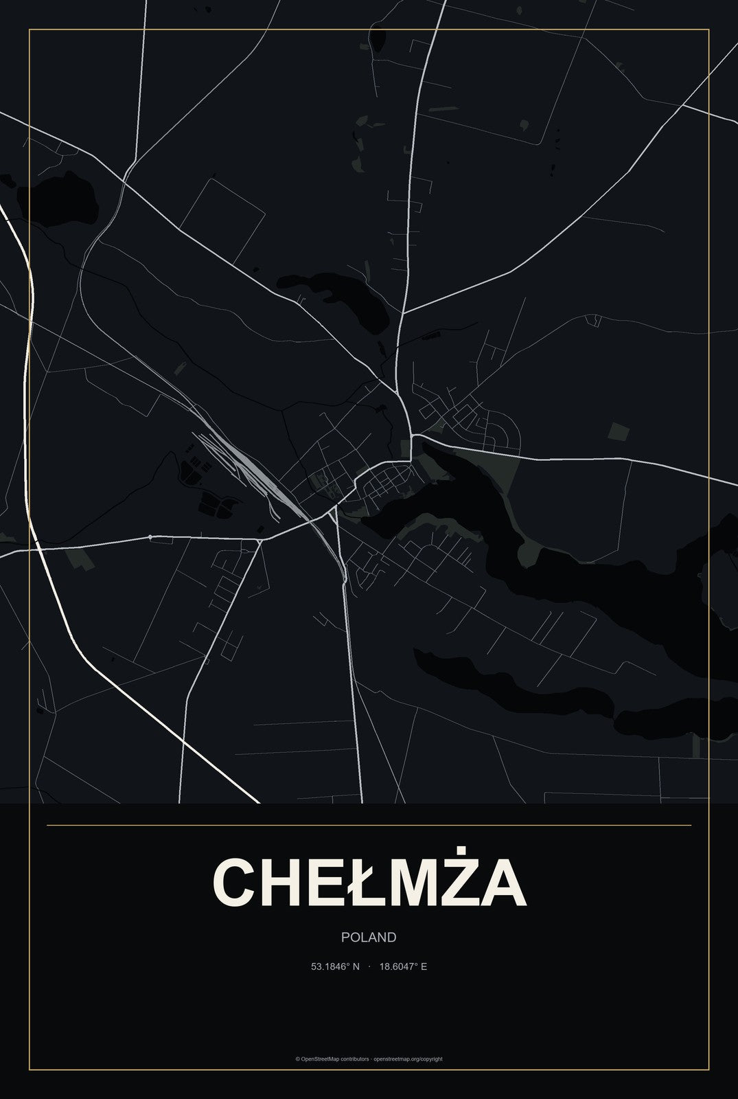 Chełmża, Poland City Map Aluminum Sign in Metropolitan Noir style