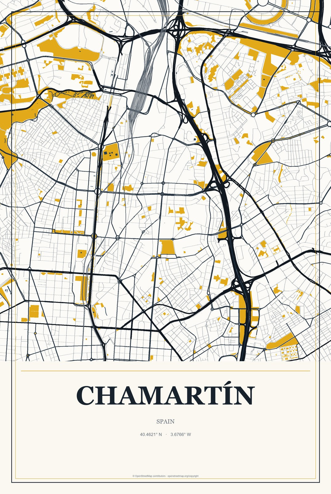 Chamartín, Spain City Map Aluminum Sign in Citrine Modern style