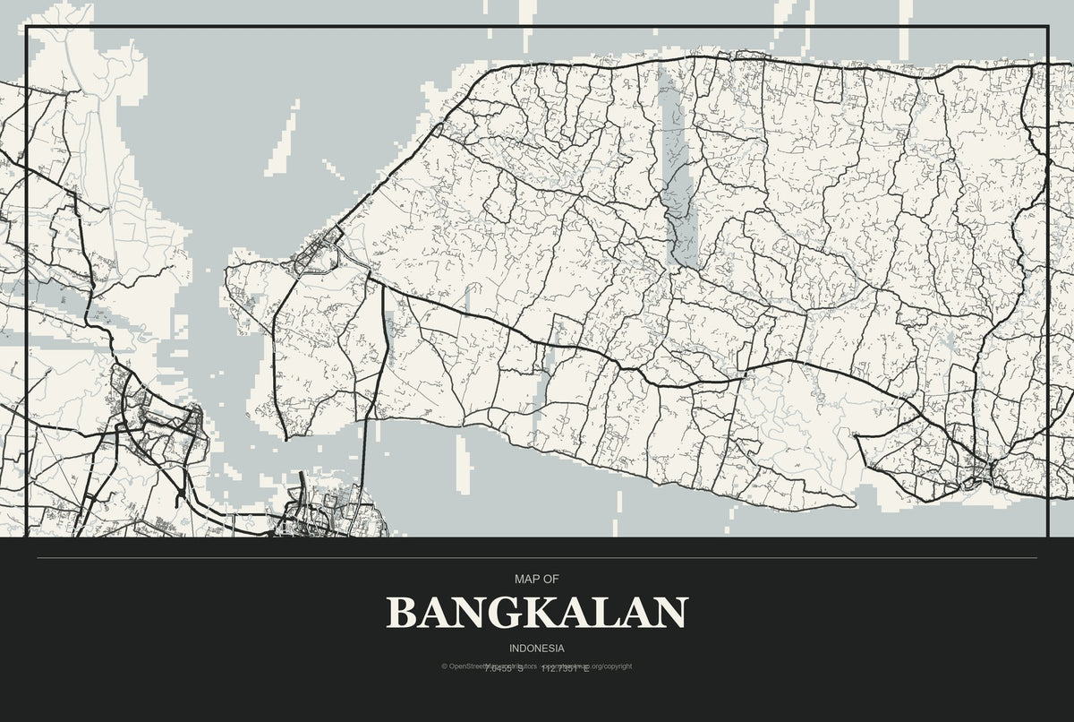 Bangkalan, Indonesia City Map Aluminum Sign in Museum Plaque style