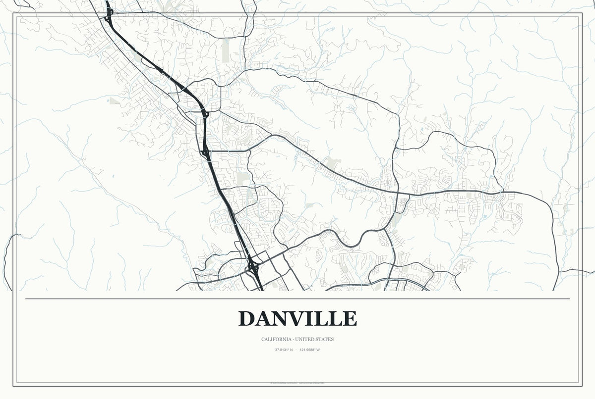 Danville, California City Map Aluminum Sign in Gallery Air style
