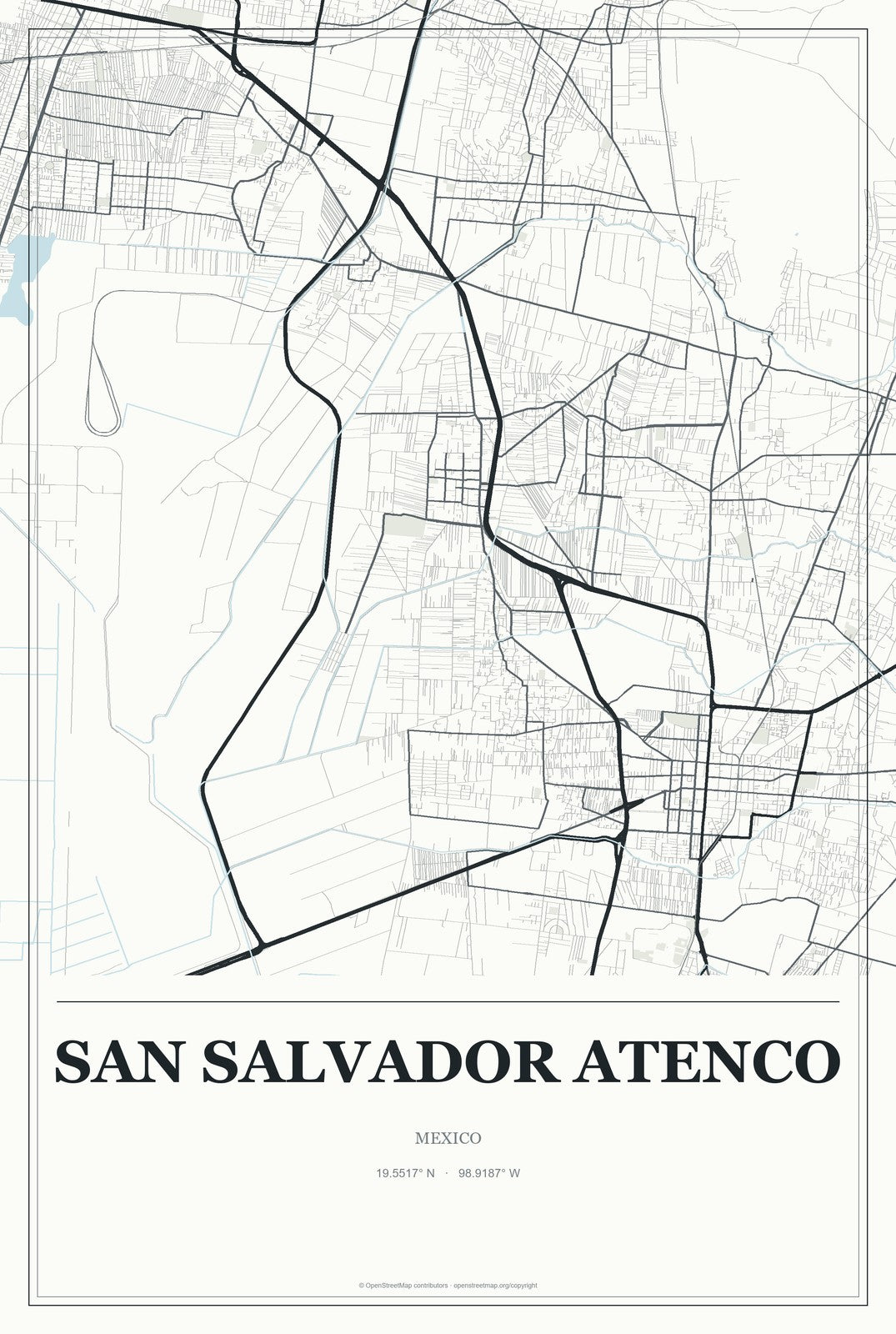 San Salvador Atenco, Mexico City Map Aluminum Sign in Gallery Air style