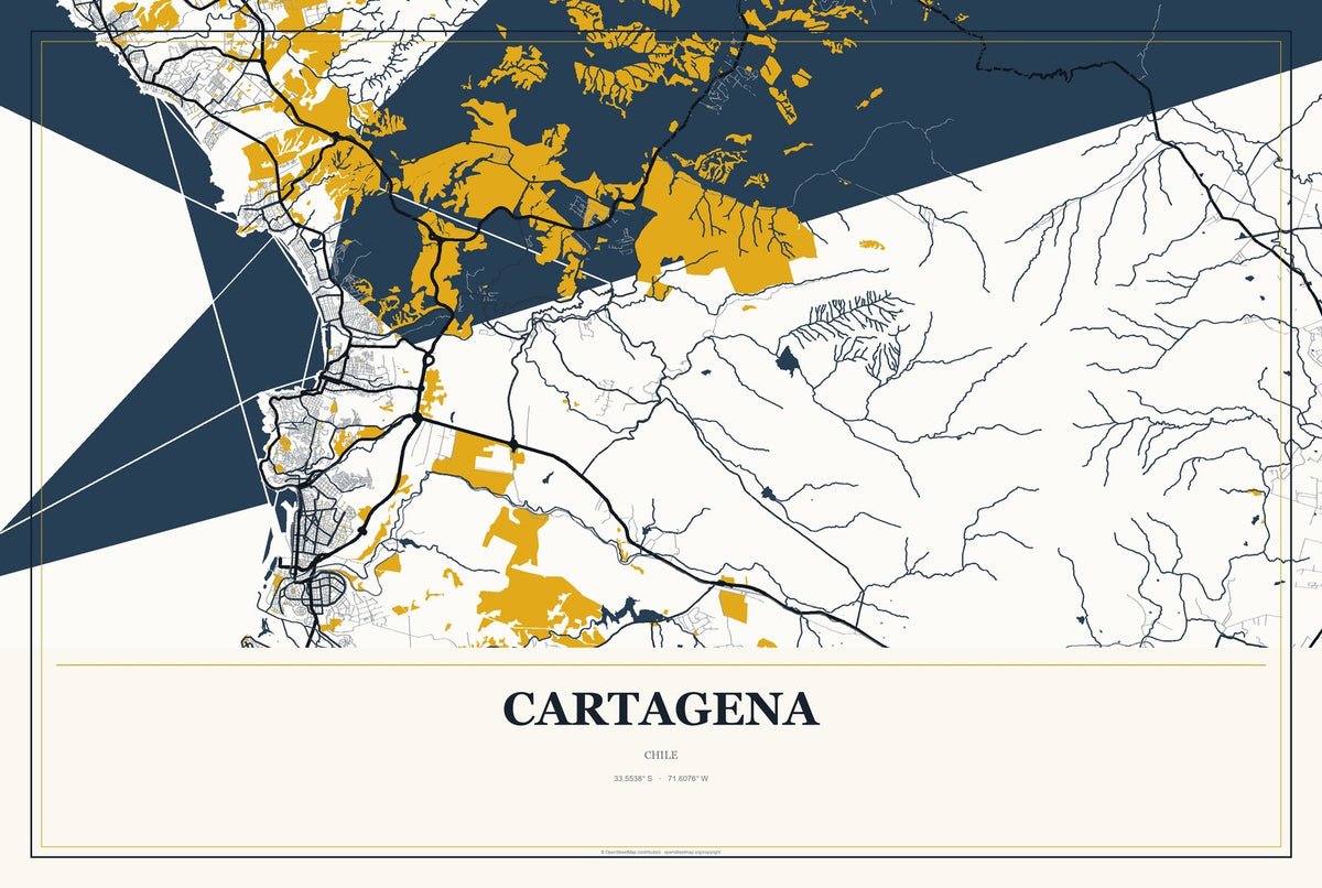 Cartagena, Chile City Map Aluminum Sign in Citrine Modern style
