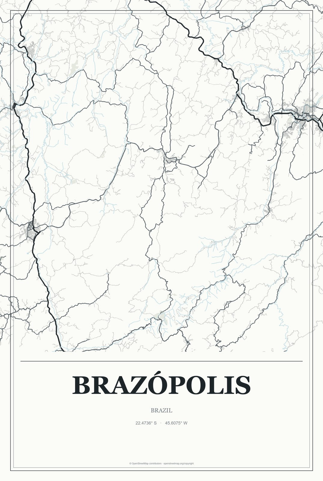 Brazópolis, Brazil City Map Aluminum Sign in Gallery Air style