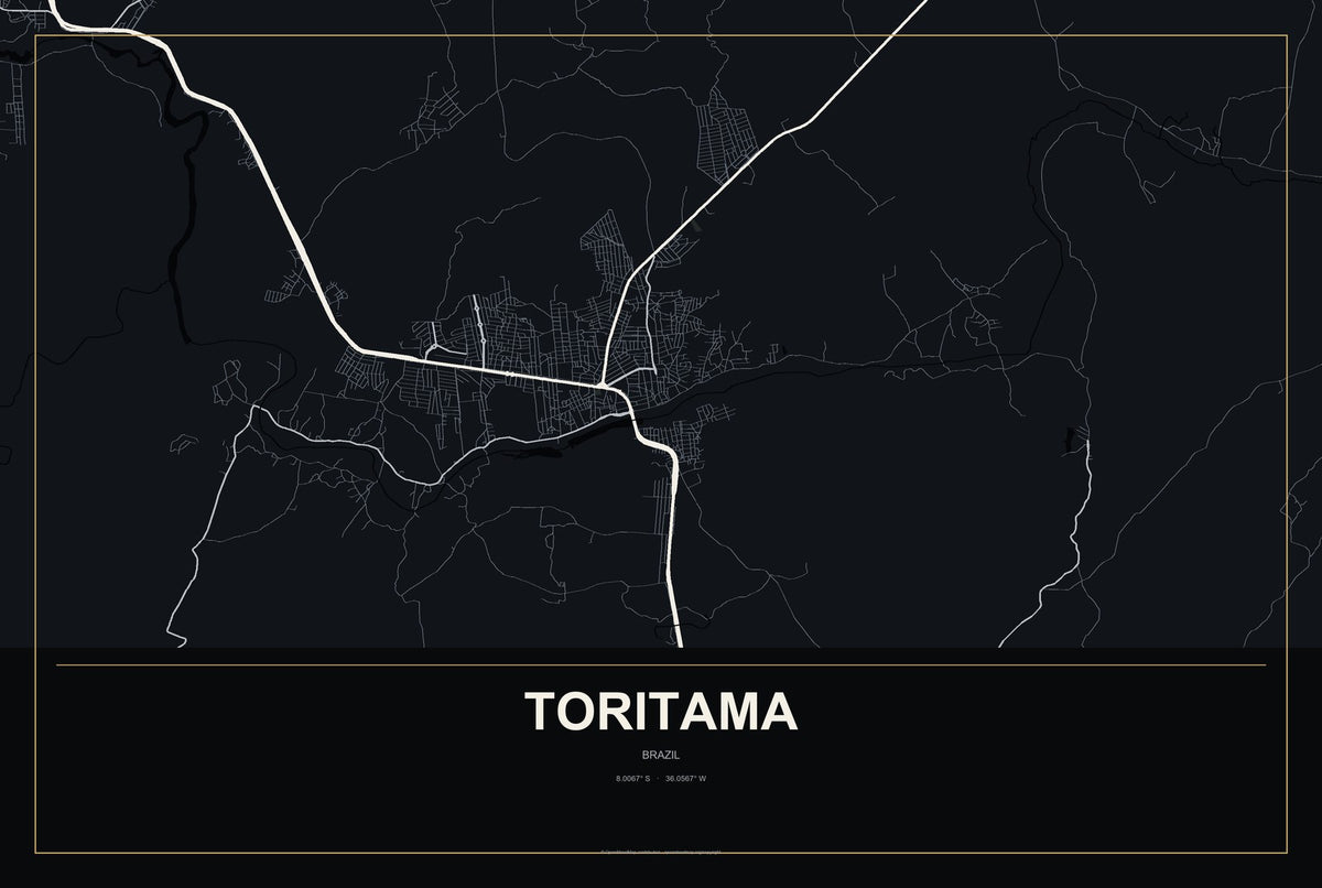 Toritama, Brazil City Map Aluminum Sign in Metropolitan Noir style