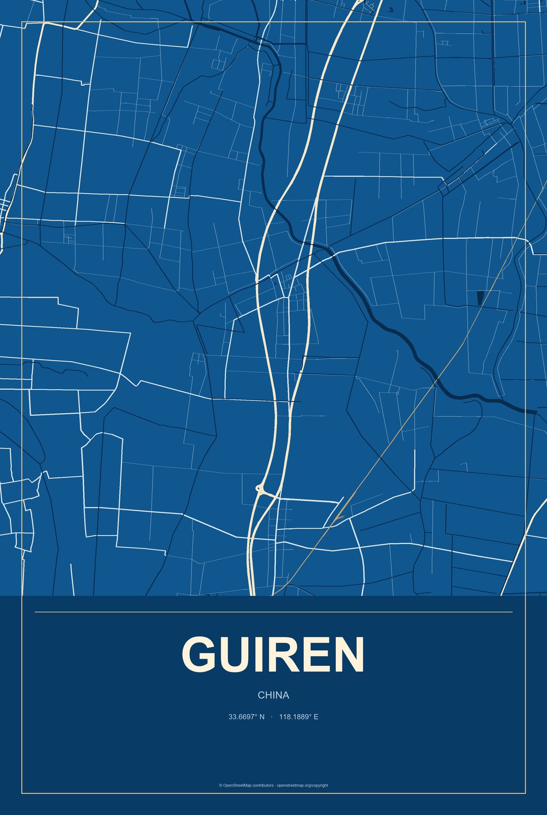 Guiren, China City Map Aluminum Sign in Harbor Cobalt style
