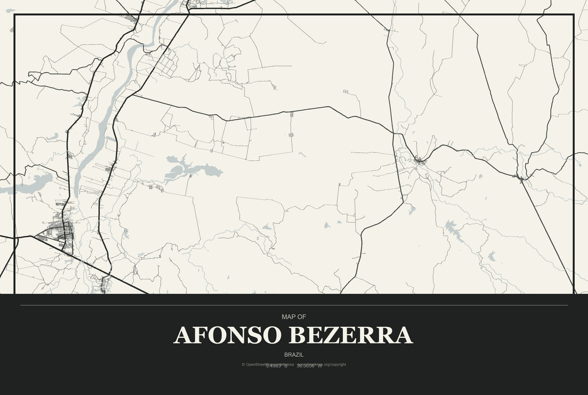 Afonso Bezerra, Brazil City Map Aluminum Sign in Museum Plaque style