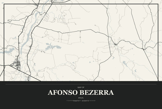 Afonso Bezerra, Brazil City Map Aluminum Sign in Museum Plaque style