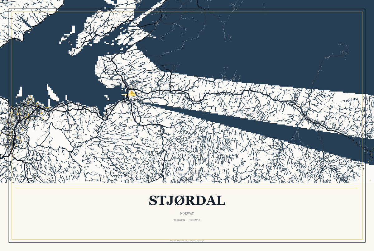 Stjørdal, Norway City Map Aluminum Sign in Citrine Modern style