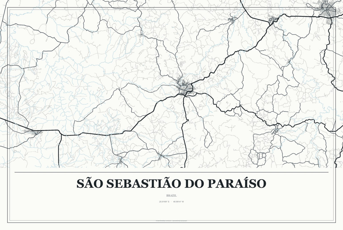 São Sebastião do Paraíso, Brazil City Map Aluminum Sign in Gallery Air style