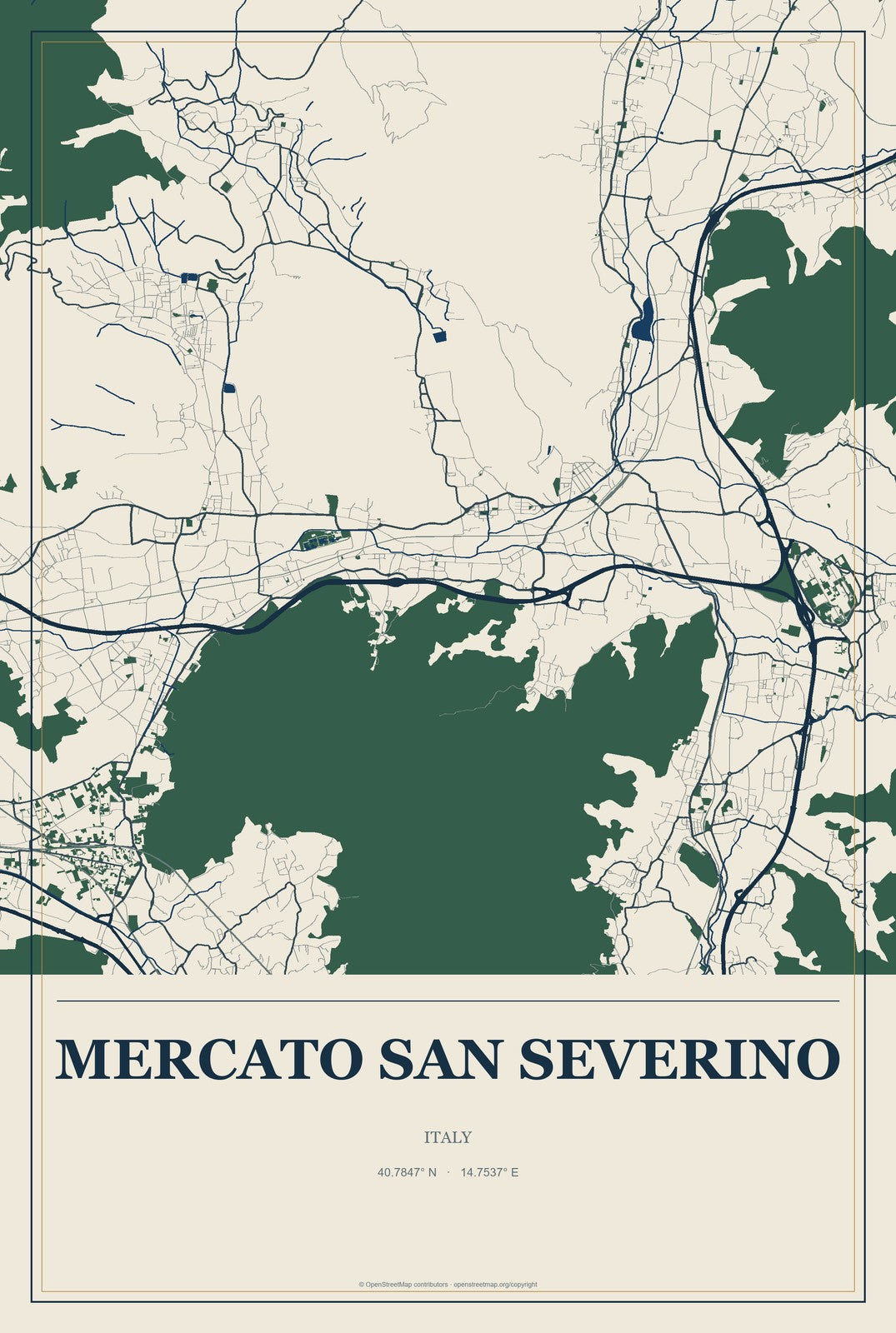 Mercato San Severino, Italy City Map Aluminum Sign in Coastal Cutout style