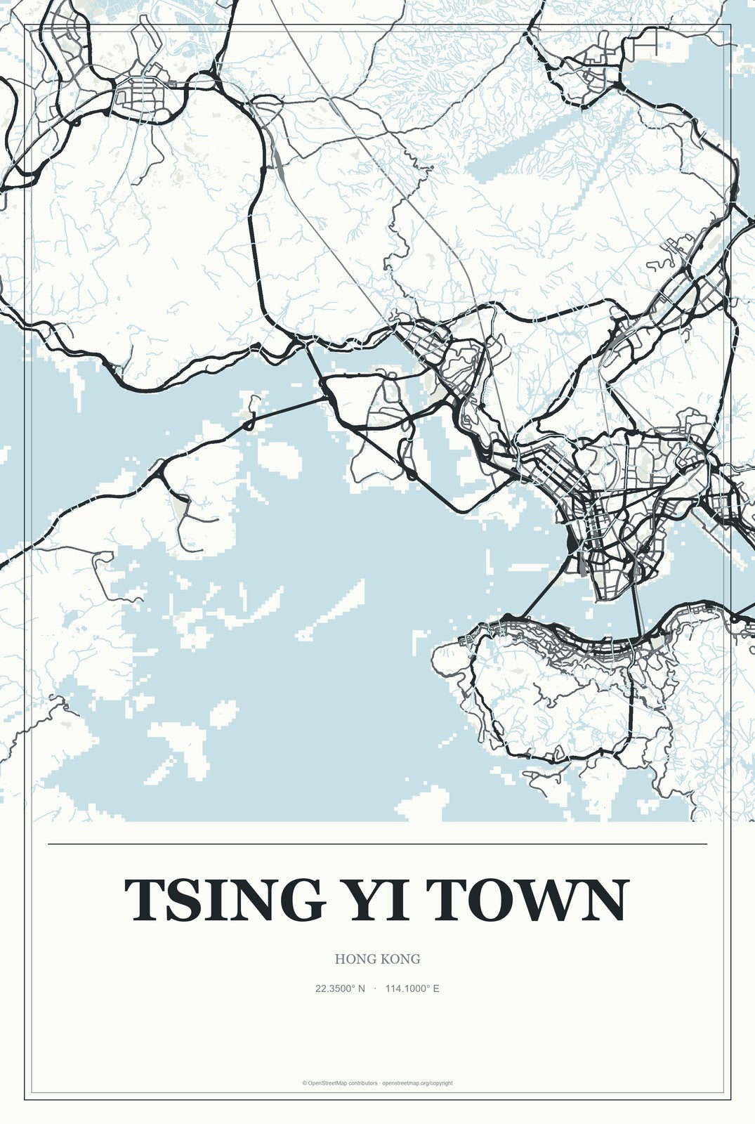 Tsing Yi Town, Hong Kong City Map Aluminum Sign in Gallery Air style