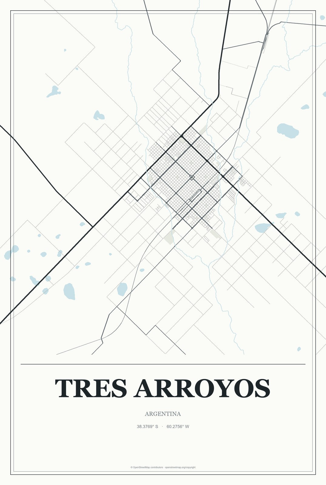 Tres Arroyos, Argentina City Map Aluminum Sign in Gallery Air style
