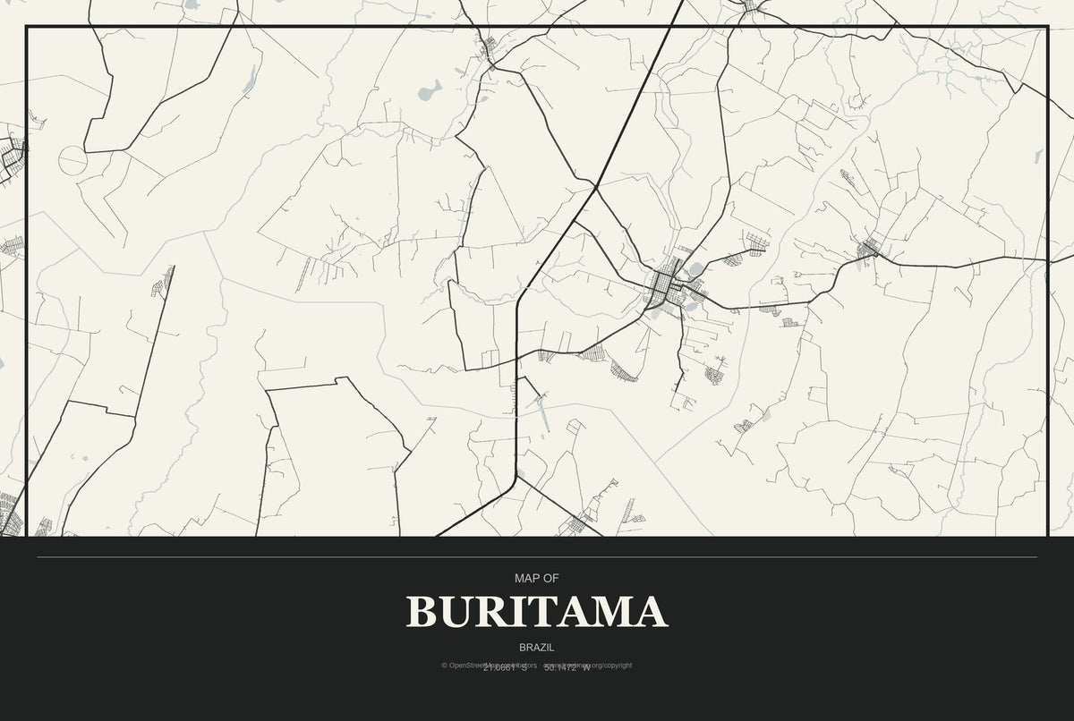Buritama, Brazil City Map Aluminum Sign in Museum Plaque style