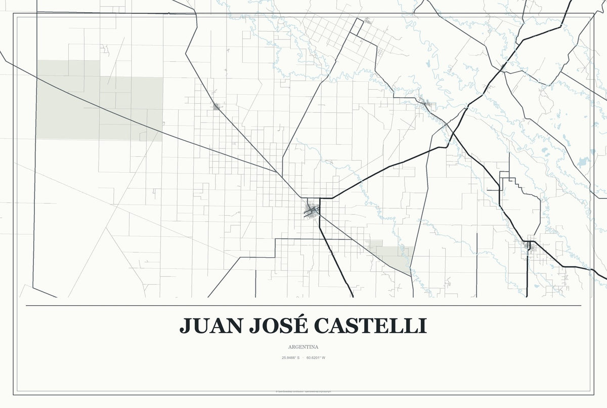 Juan José Castelli, Argentina City Map Aluminum Sign in Gallery Air style