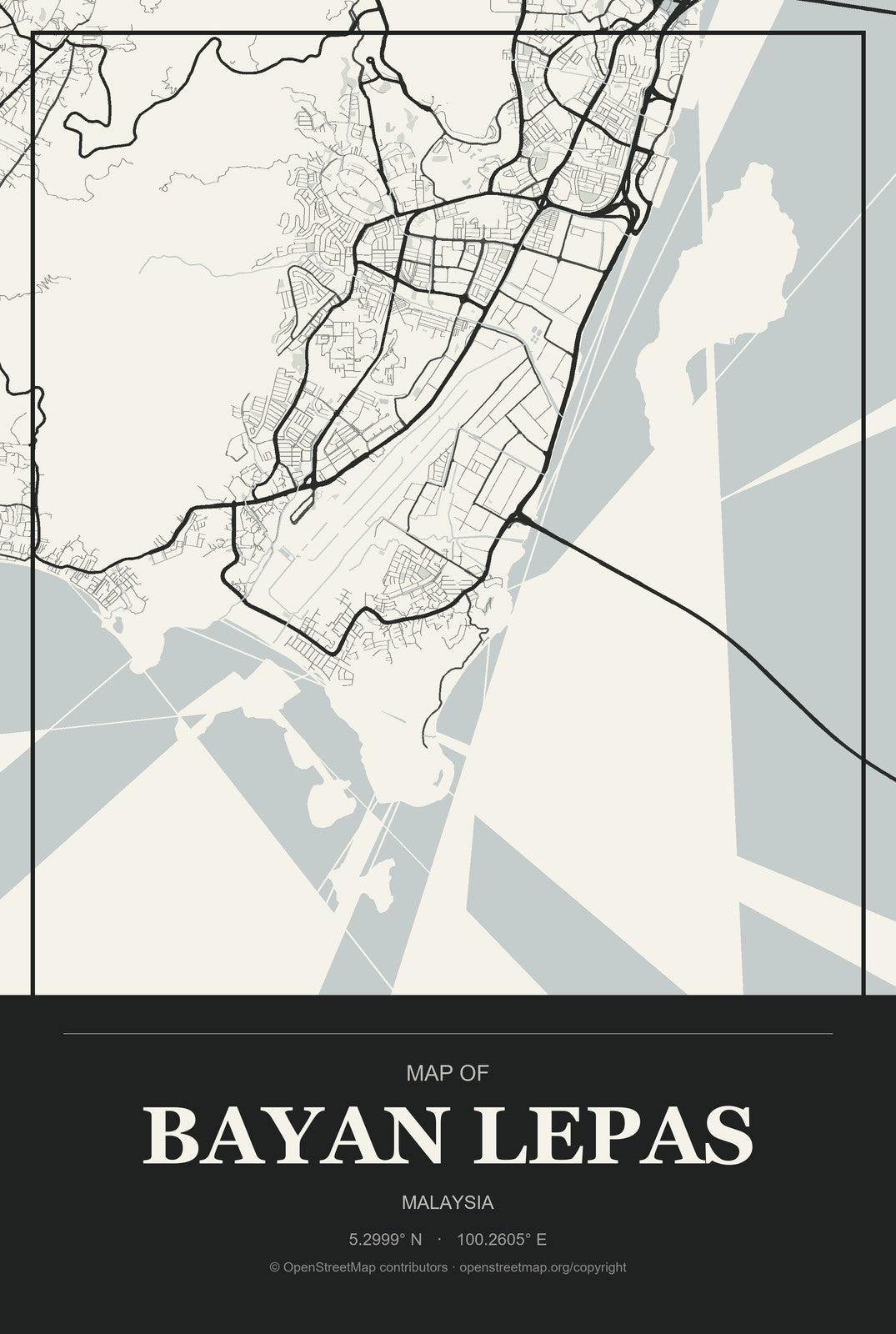Bayan Lepas, Malaysia City Map Aluminum Sign in Museum Plaque style