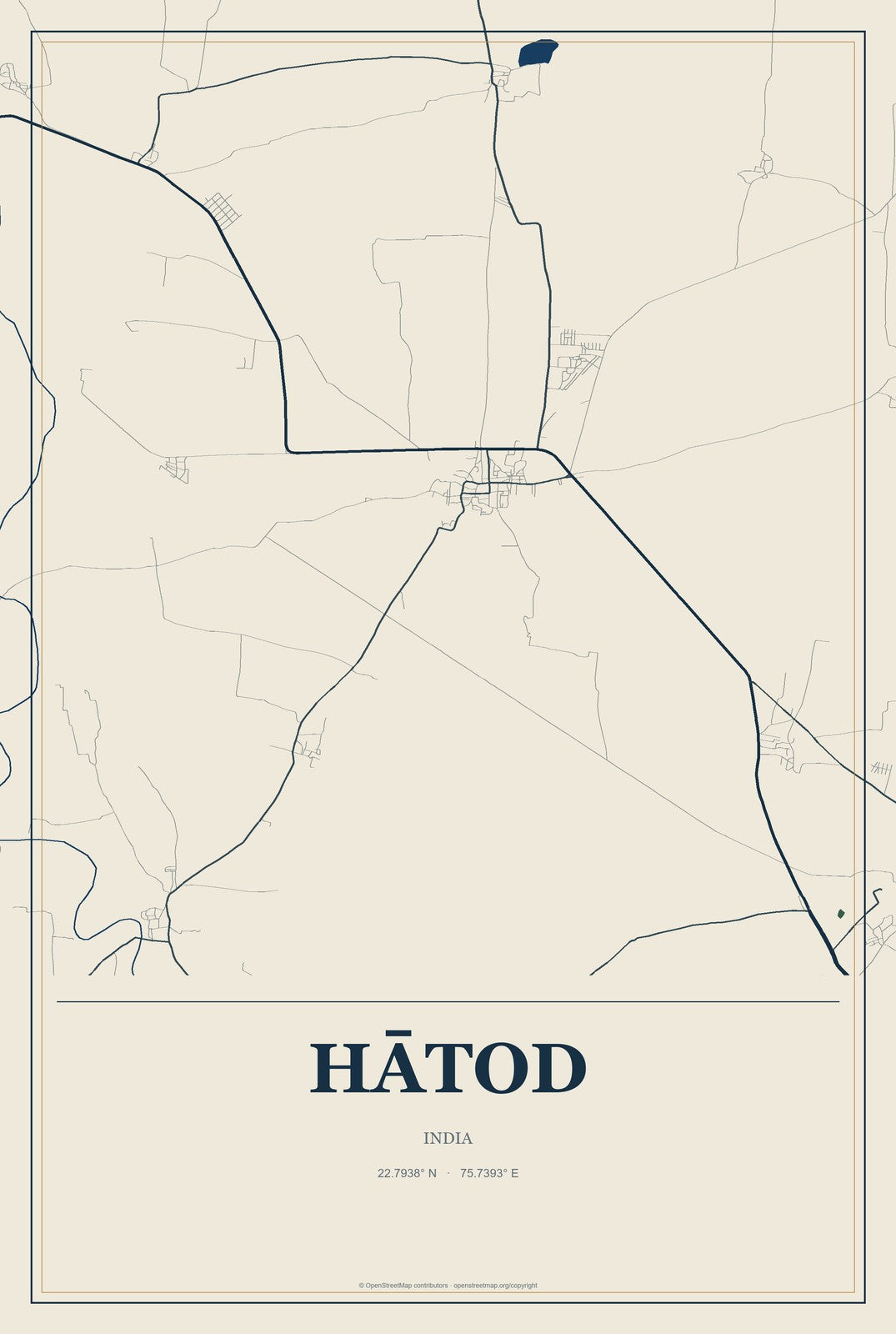 Hātod, India City Map Aluminum Sign in Coastal Cutout style