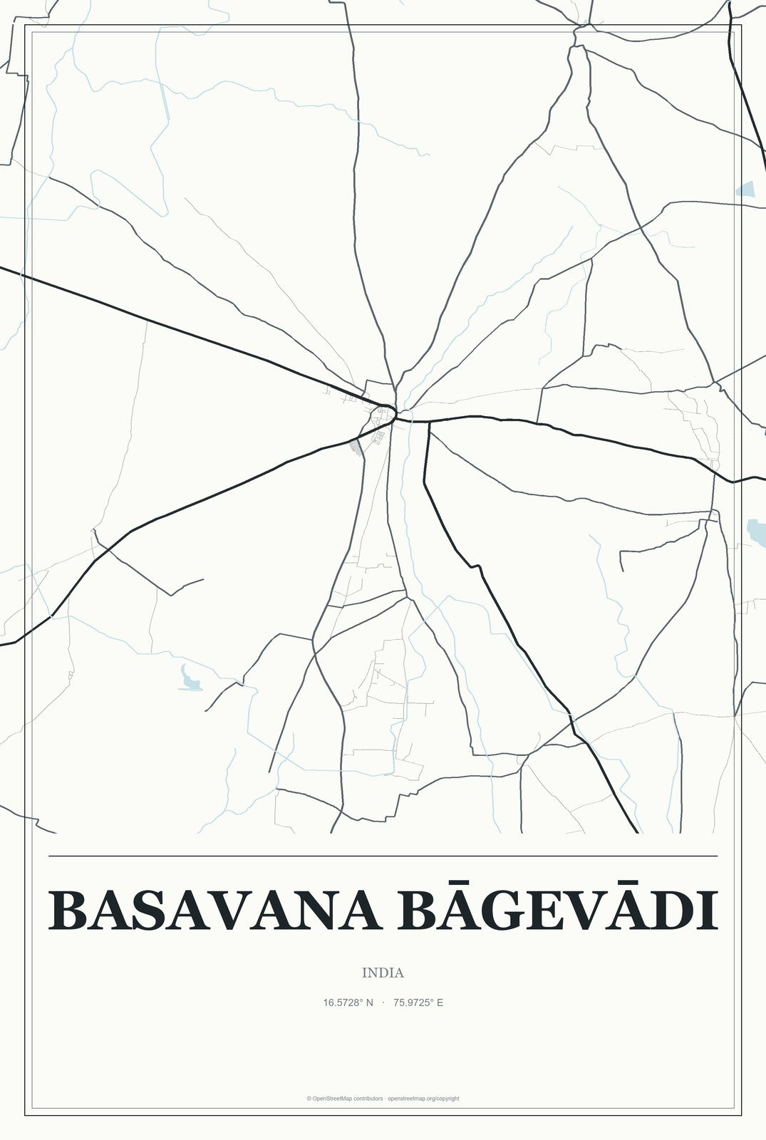 Basavana Bāgevādi, India City Map Aluminum Sign in Gallery Air style