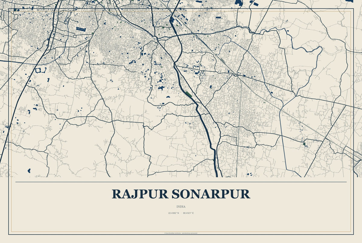 Rajpur Sonarpur, India City Map Aluminum Sign in Coastal Cutout style