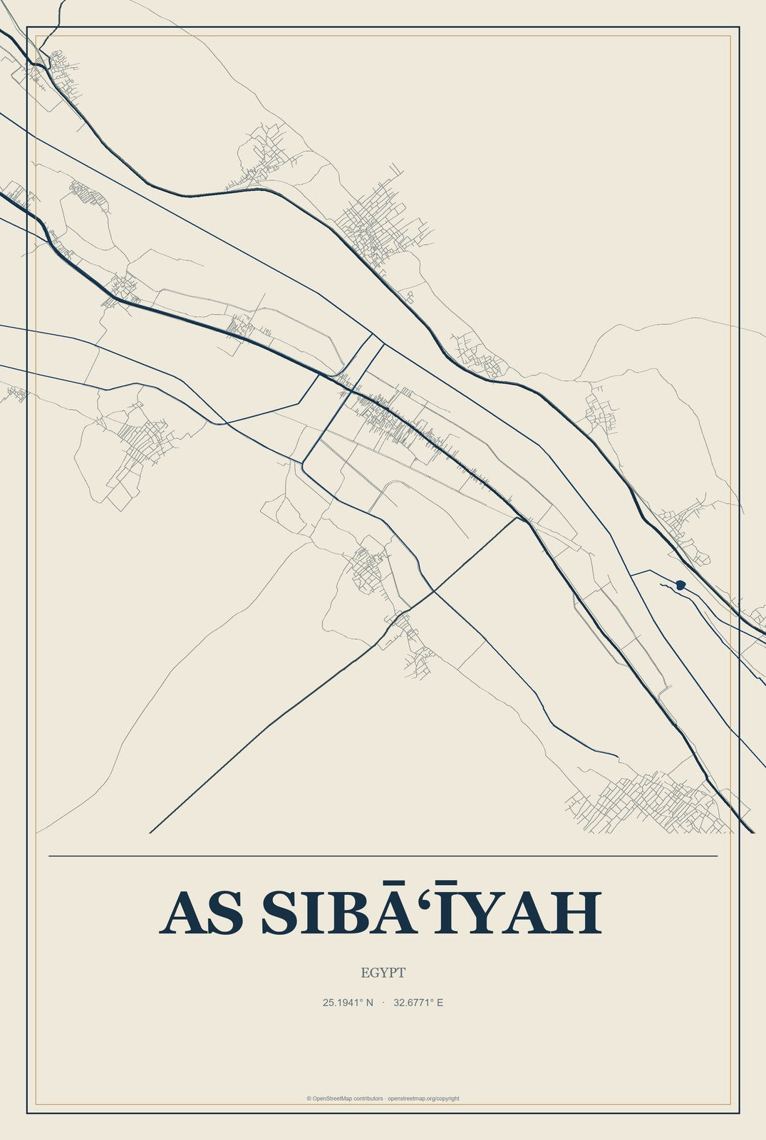 As Sibā‘īyah, Egypt City Map Aluminum Sign in Coastal Cutout style