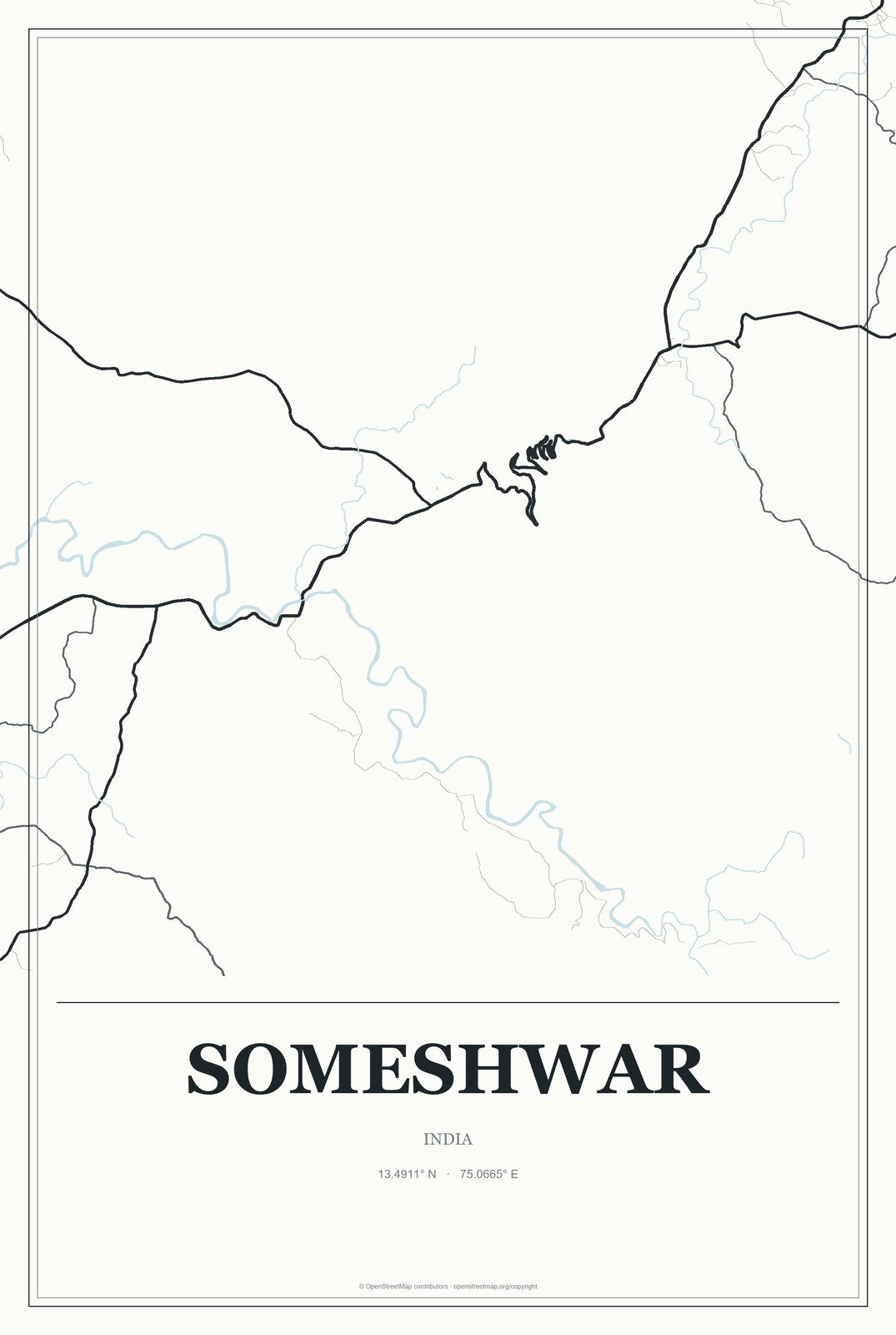 Someshwar, India City Map Aluminum Sign in Gallery Air style