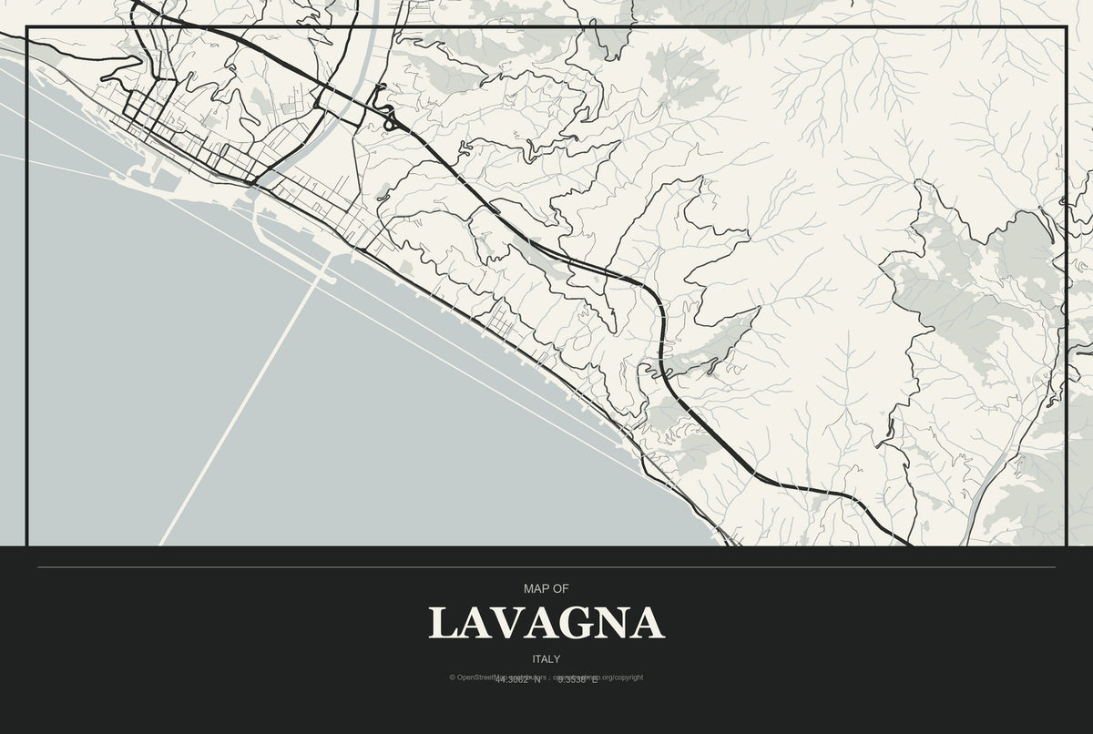 Lavagna, Italy City Map Aluminum Sign in Museum Plaque style