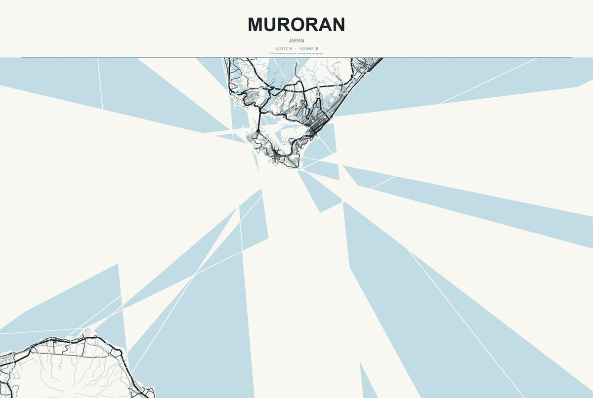 Muroran, Japan City Map Aluminum Sign in Headline Atlas style