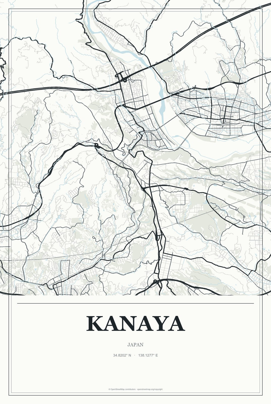 Kanaya, Japan City Map Aluminum Sign in Gallery Air style