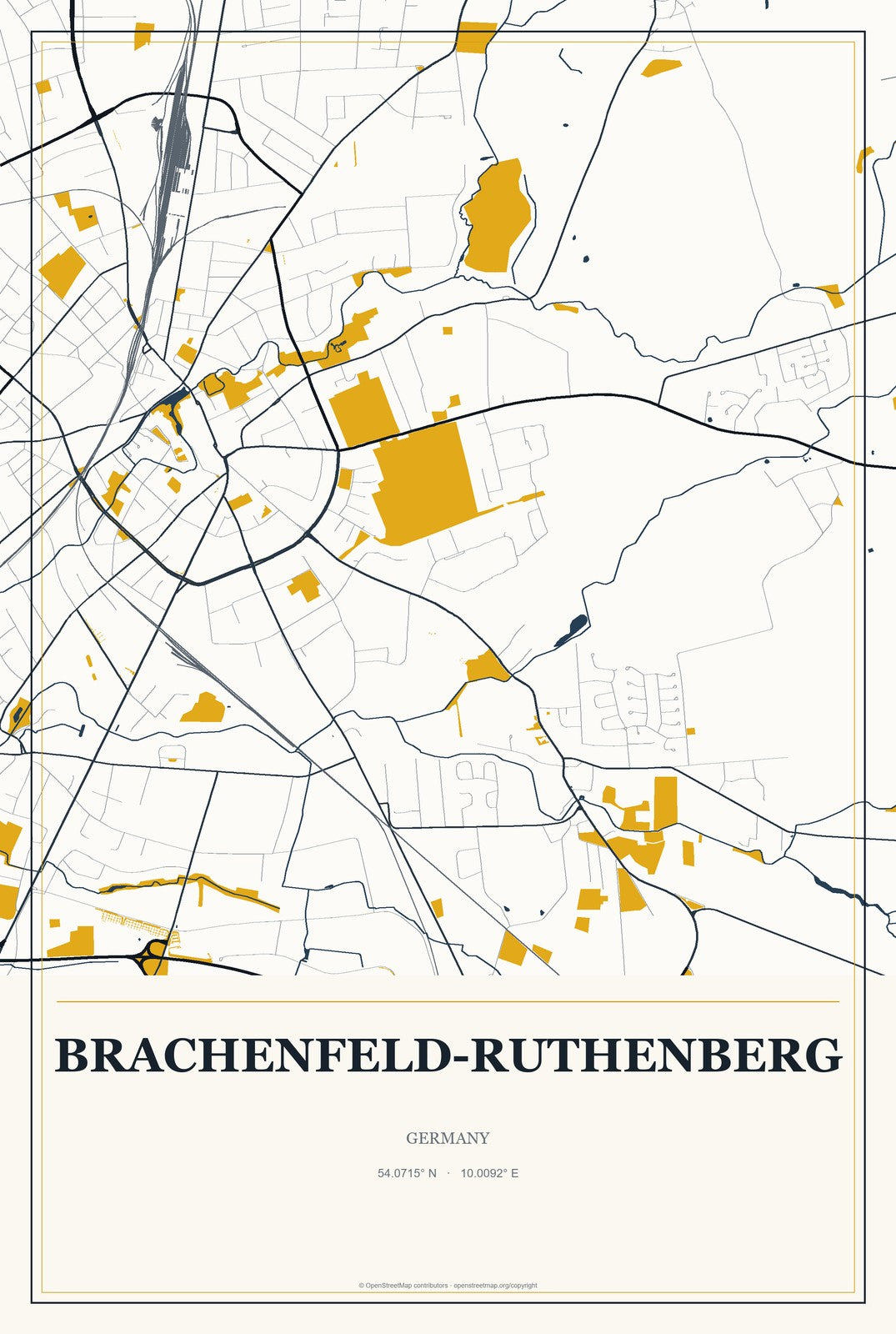 Brachenfeld-Ruthenberg, Germany City Map Aluminum Sign in Citrine Modern style