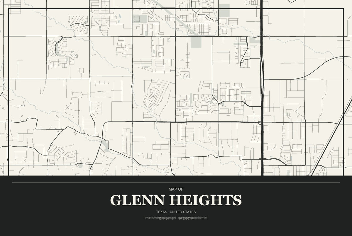 Glenn Heights, Texas City Map Aluminum Sign in Museum Plaque style