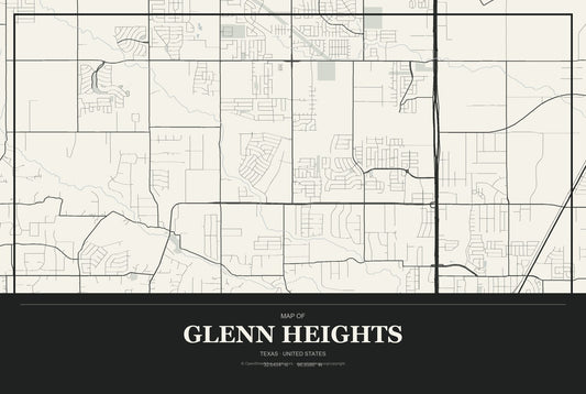 Glenn Heights, Texas City Map Aluminum Sign in Museum Plaque style
