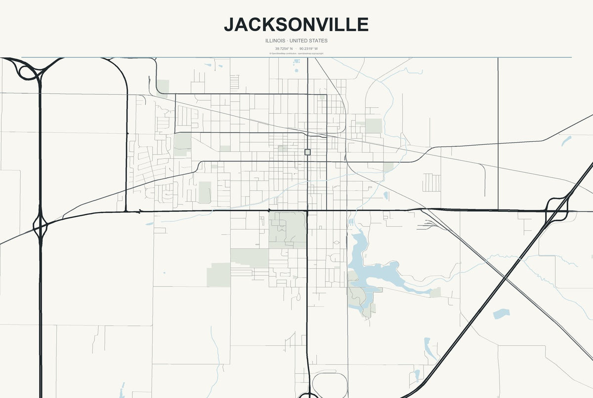 Jacksonville, Illinois City Map Aluminum Sign in Headline Atlas style