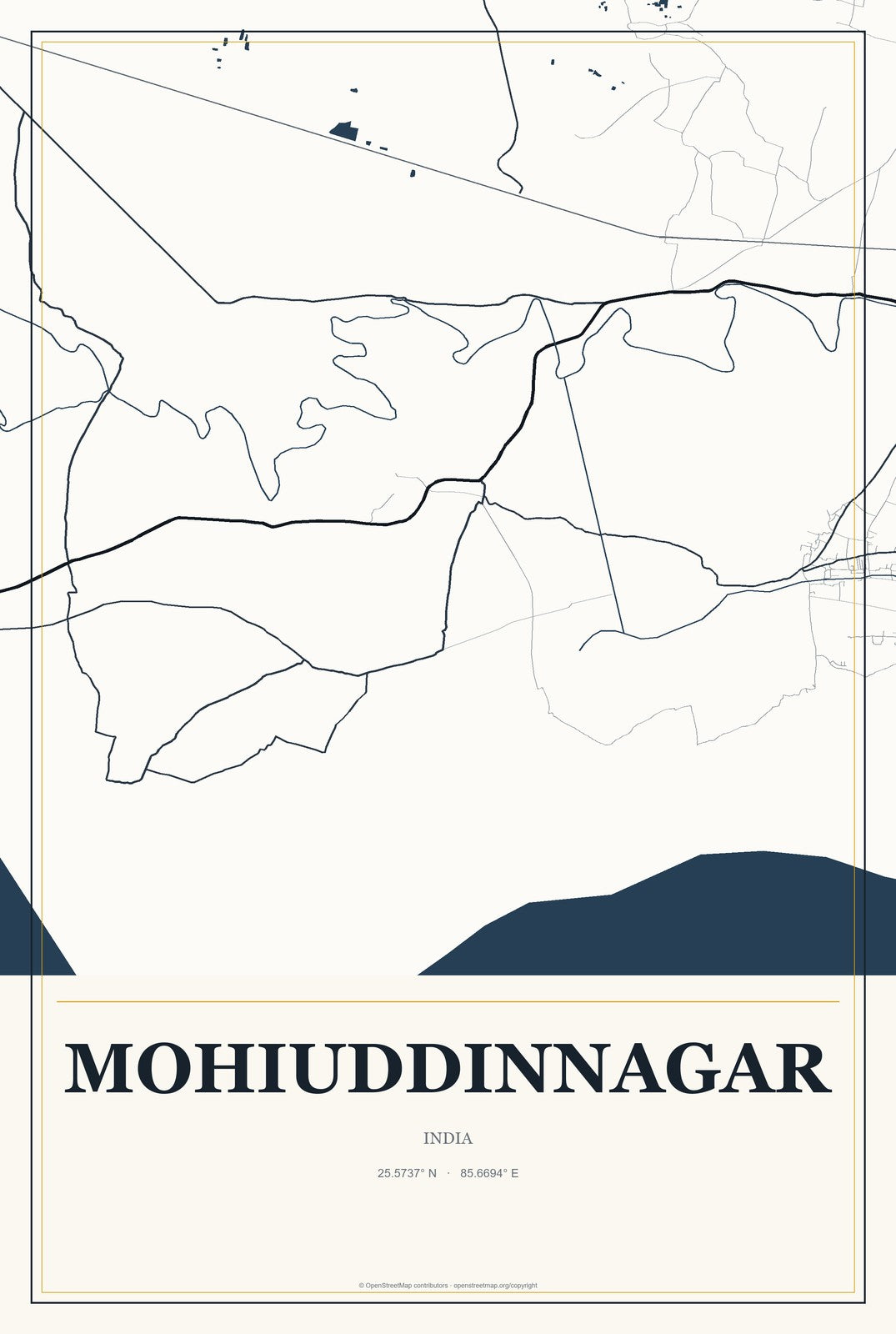 Mohiuddinnagar, India City Map Aluminum Sign in Citrine Modern style