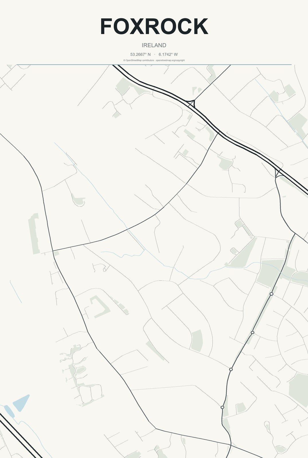 Foxrock, Ireland City Map Aluminum Sign in Headline Atlas style
