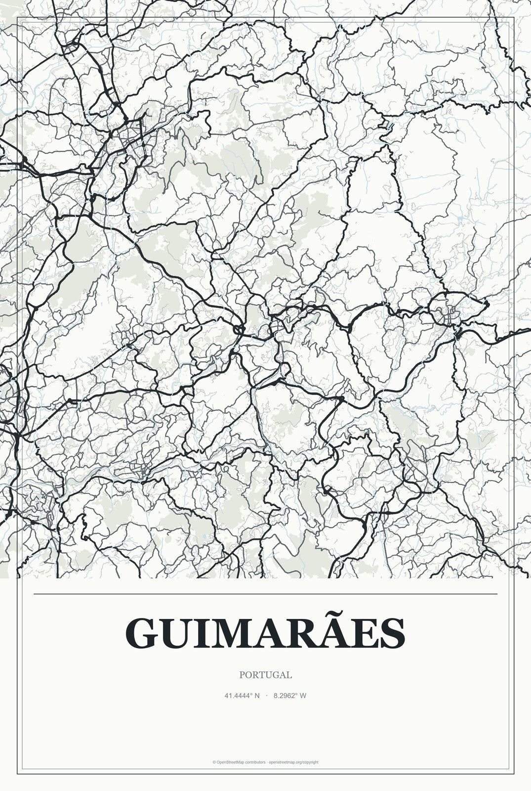 Guimarães, Portugal City Map Aluminum Sign in Gallery Air style