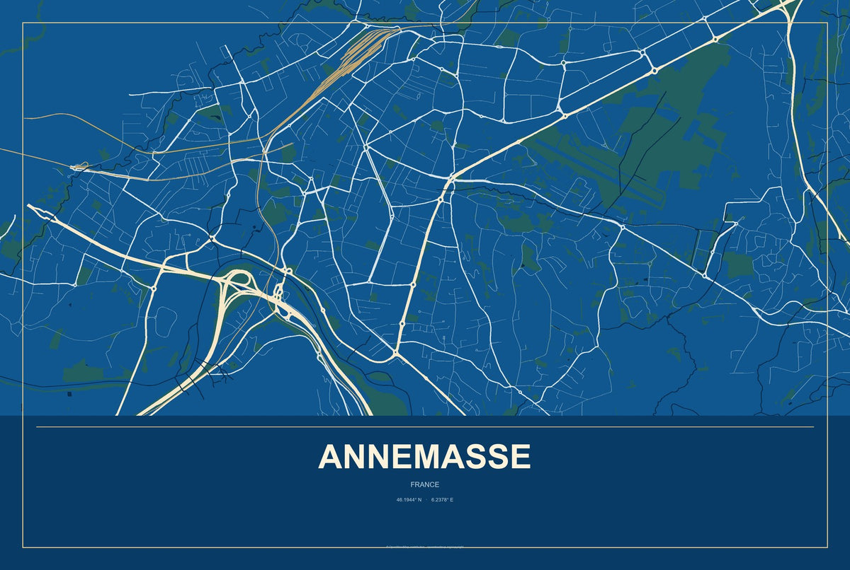 Annemasse, France City Map Aluminum Sign in Harbor Cobalt style