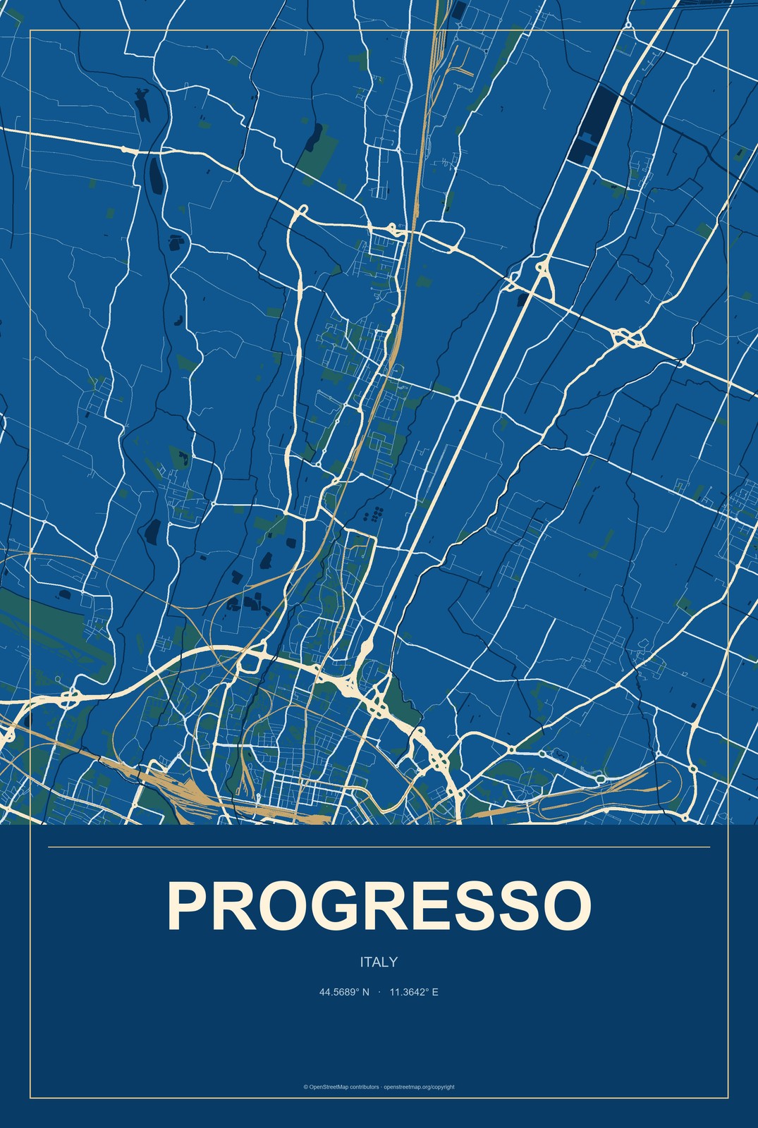 Progresso, Italy City Map Aluminum Sign in Harbor Cobalt style