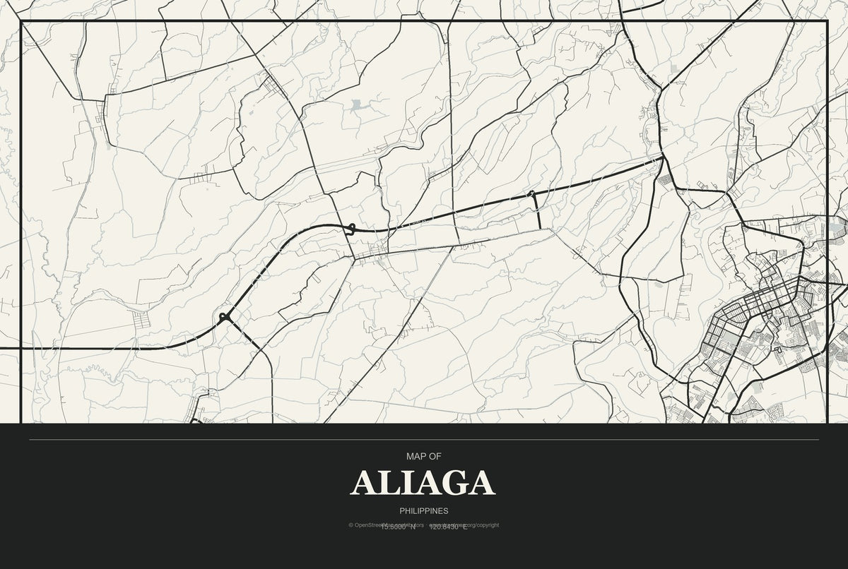 Aliaga, Philippines City Map Aluminum Sign in Museum Plaque style