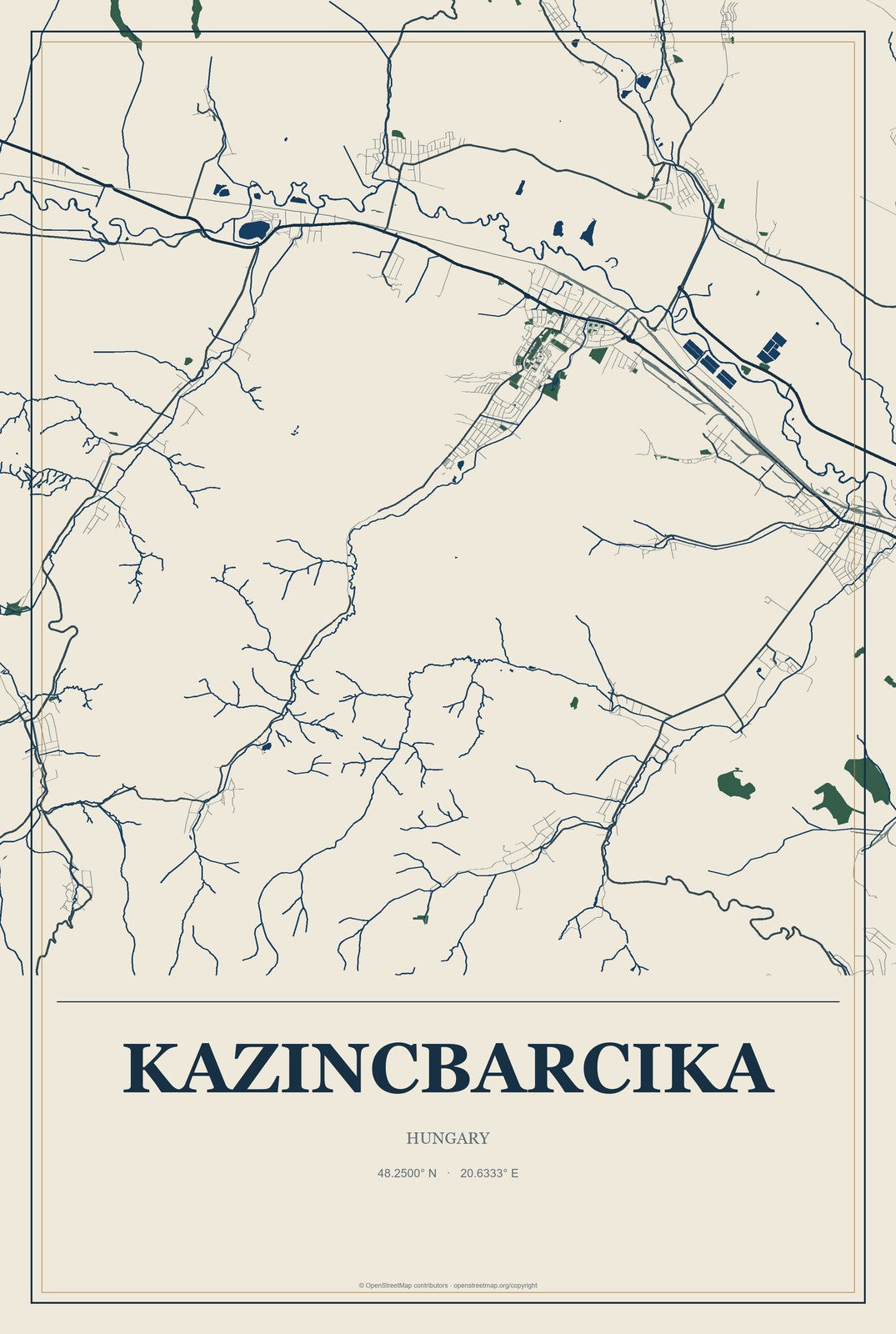 Kazincbarcika, Hungary City Map Aluminum Sign in Coastal Cutout style