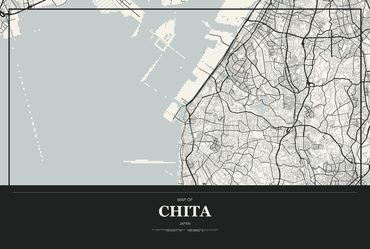 Chita, Japan City Map Aluminum Sign in Museum Plaque style