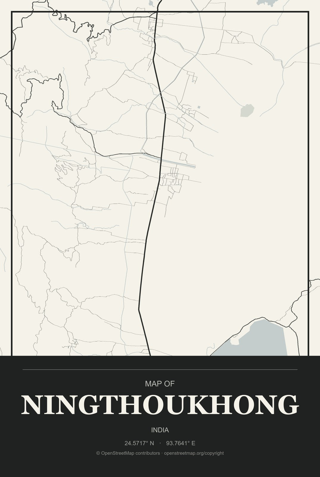 Ningthoukhong, India City Map Aluminum Sign in Museum Plaque style