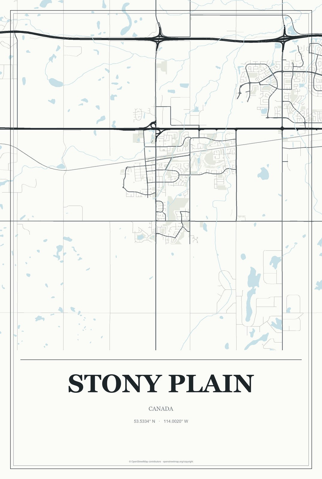Stony Plain, Canada City Map Aluminum Sign in Gallery Air style